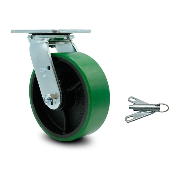 6 Inch Green Poly on Cast Iron Swivel Caster with Ball Bearing and Swivel Lock